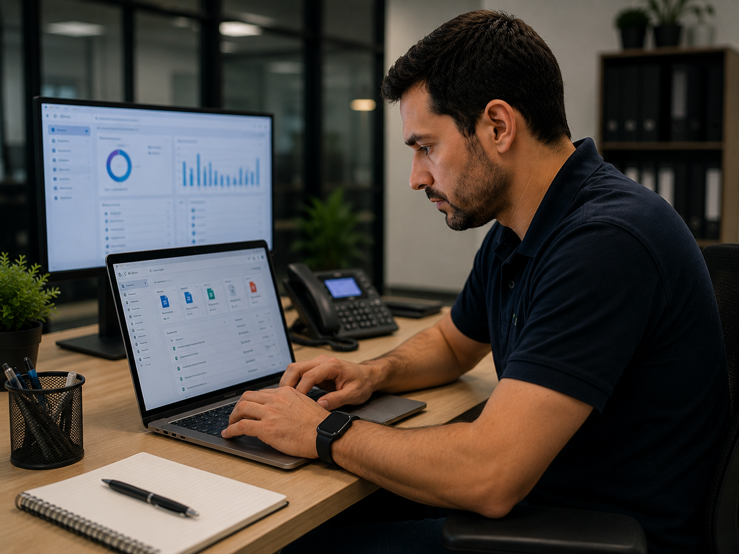 Técnico configurando herramientas de productividad empresarial
